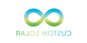 Custom Solar company logo - a blue and green horizontal infinity symbol, with blue lettering of 'Custom Solar' underneath